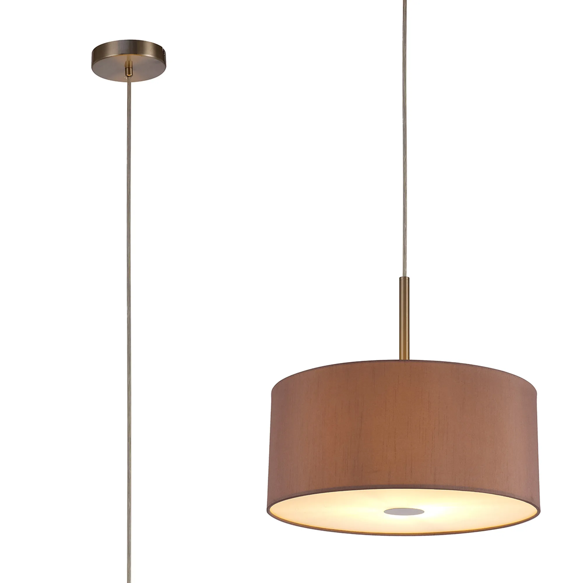 DK0297  Baymont 40cm Pendant 1 Light Satin Nickel,, Frosted DiffuserTaupe/Halo Gold